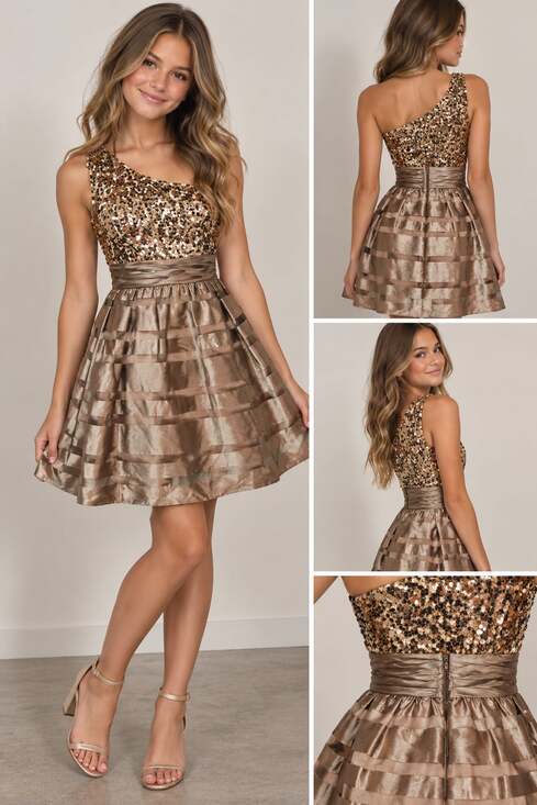 Hailey Logan by Adrianna Papell Dresses & Skirts - Hailey Logan by Adrianna Papell Sequin Cocktail Dress Size 5/6 Gold Bronze